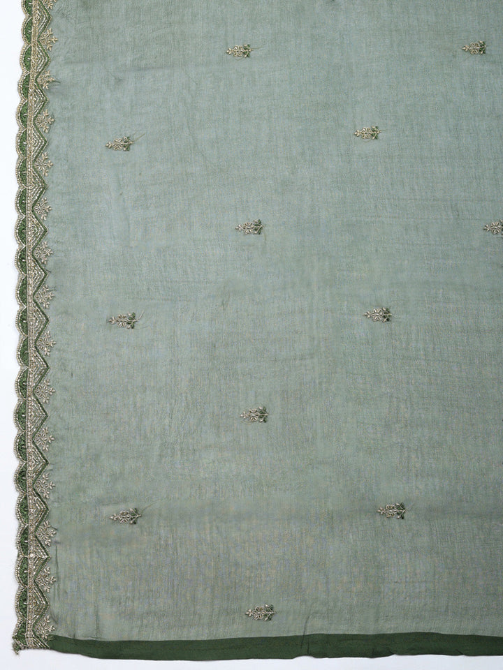 Embroidered Tissue Unstitched Suit With Pant &amp; Dupatta