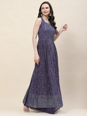 Resham Sequin Embroidery Georgette Kurta With Palazzo & Dupatta