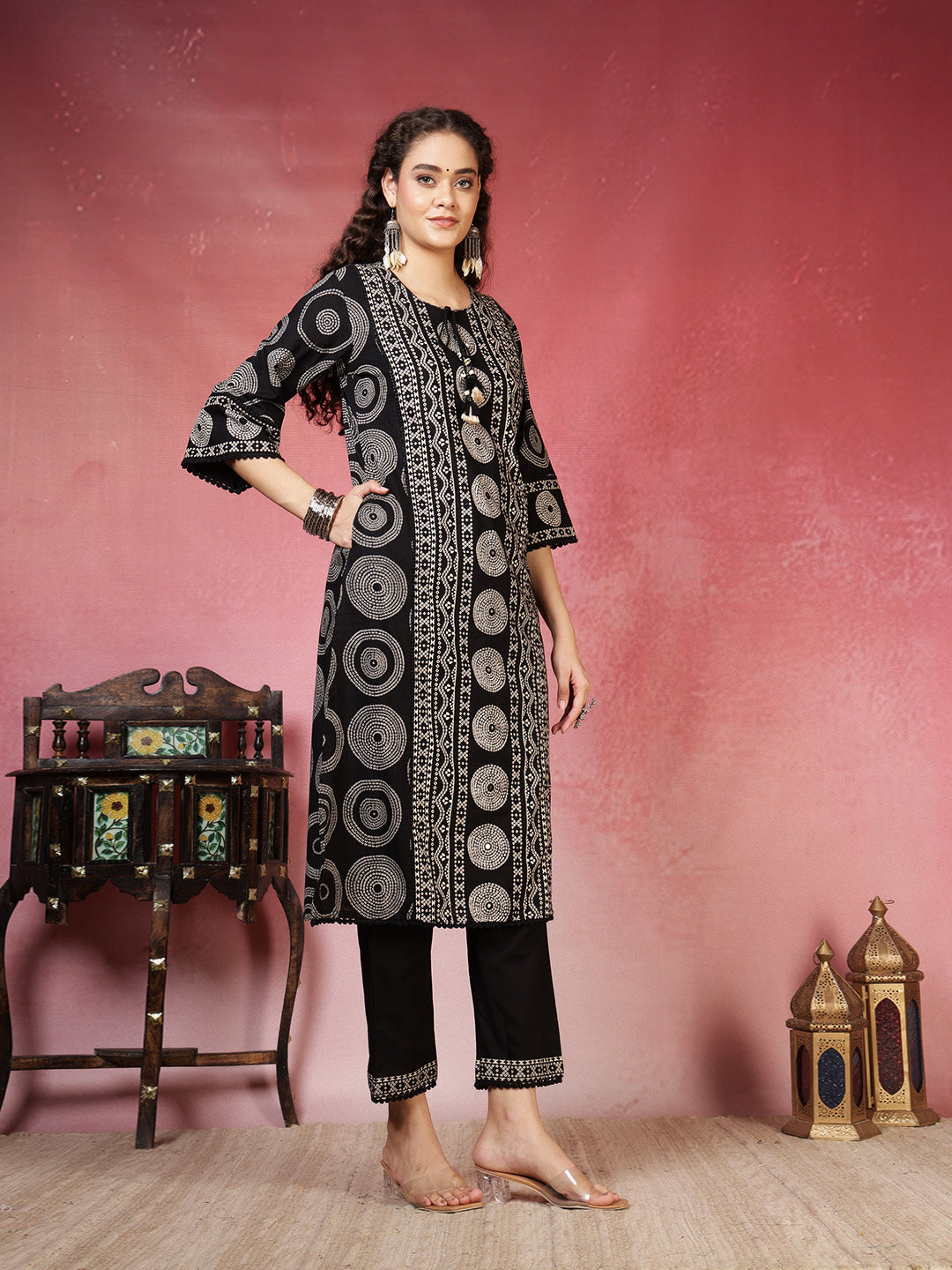 Printed Cotton Blend Kurta With Pants & Dupatta