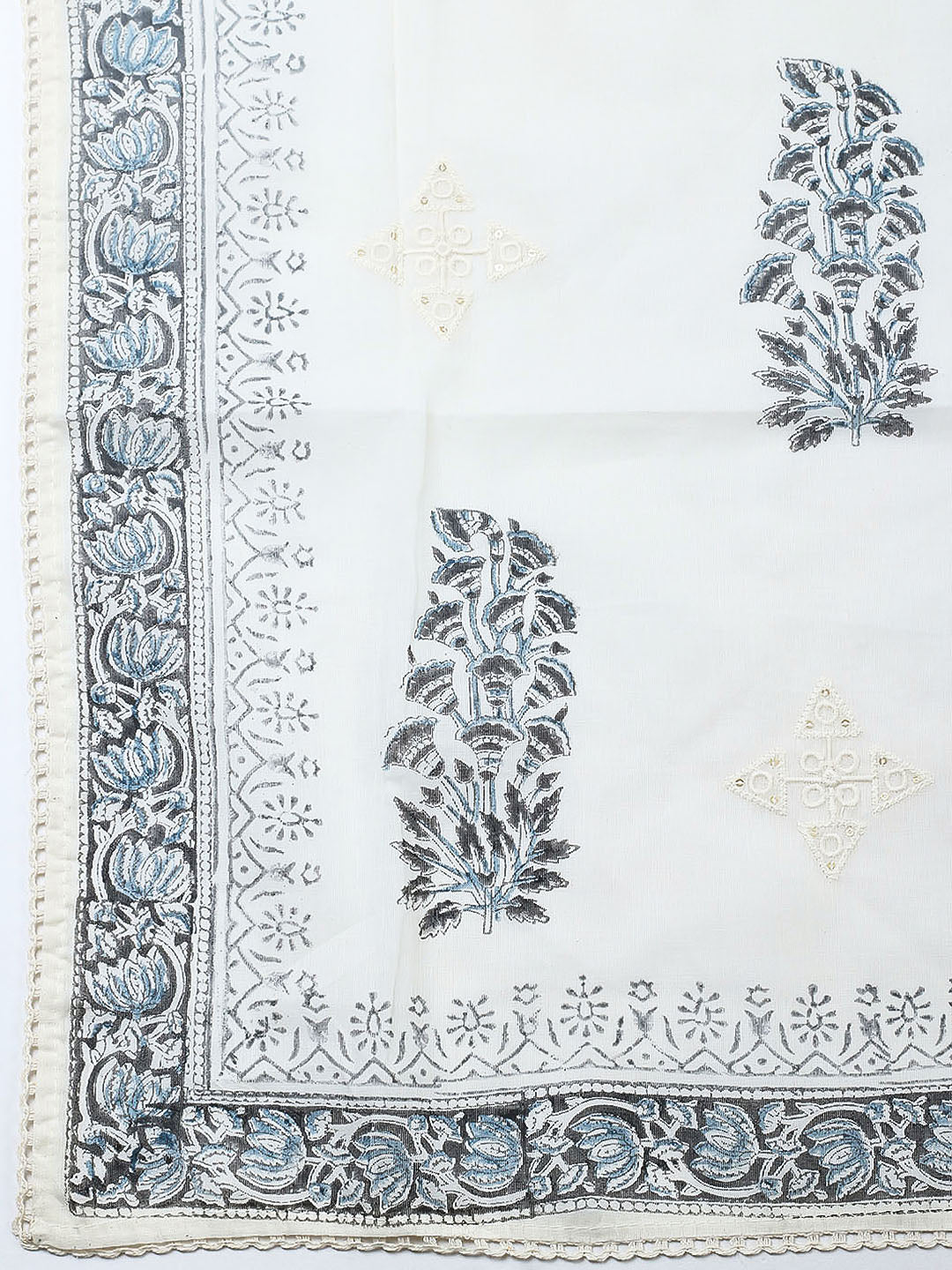 Embroidered Cotton Blend Unstitched Suit With Pant &amp; Dupatta
