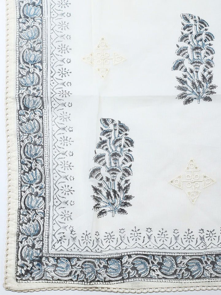 Embroidered Cotton Blend Unstitched Suit With Pant &amp; Dupatta
