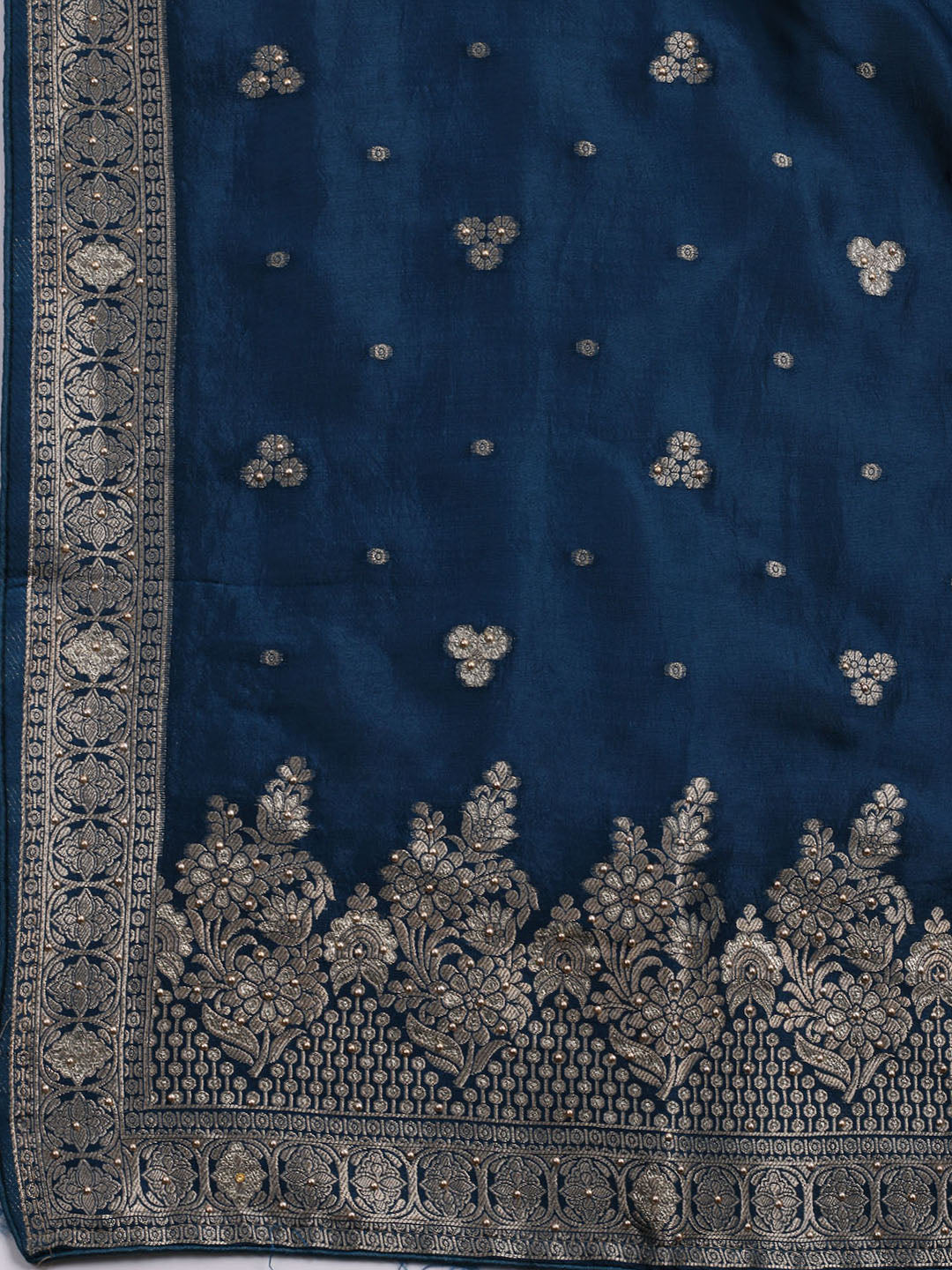 Embroidered Art Silk Unstitched Suit With Dupatta