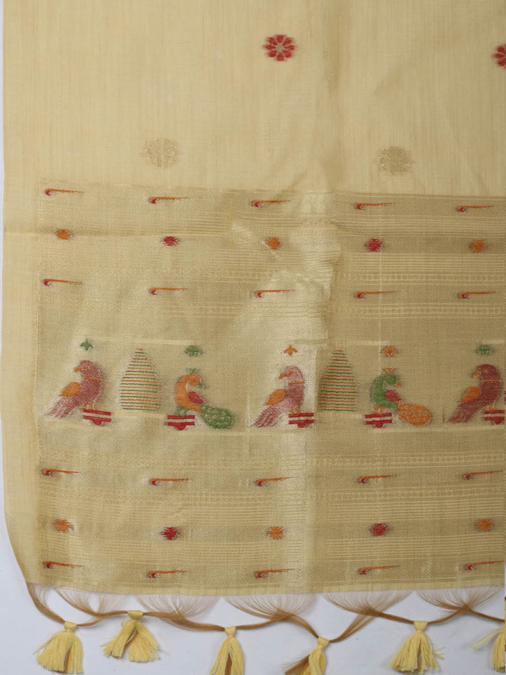 Embroidered Chanderi Unstitched Suit With Pant &amp; Dupatta
