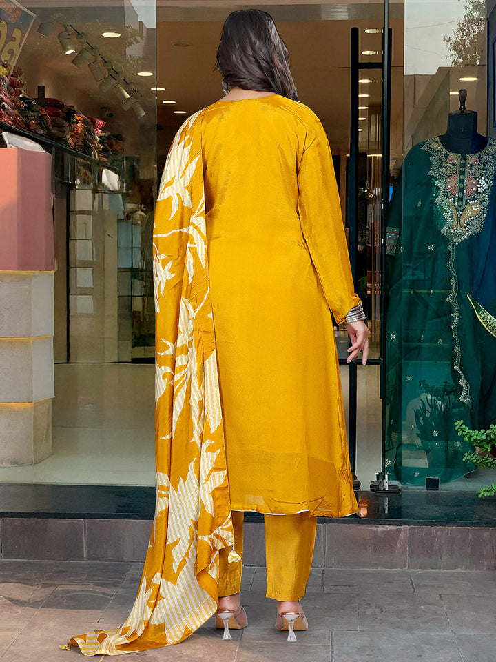 Printed Art Silk Kurta With Pants &amp; Dupatta