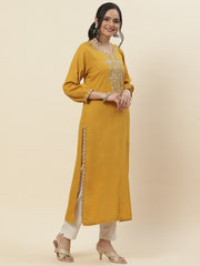 Neck Embroidered Cotton Kurta