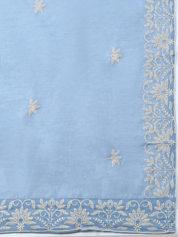 Embroidered, Cotton Blend Unstitched Suit With Pant &amp; Dupatta