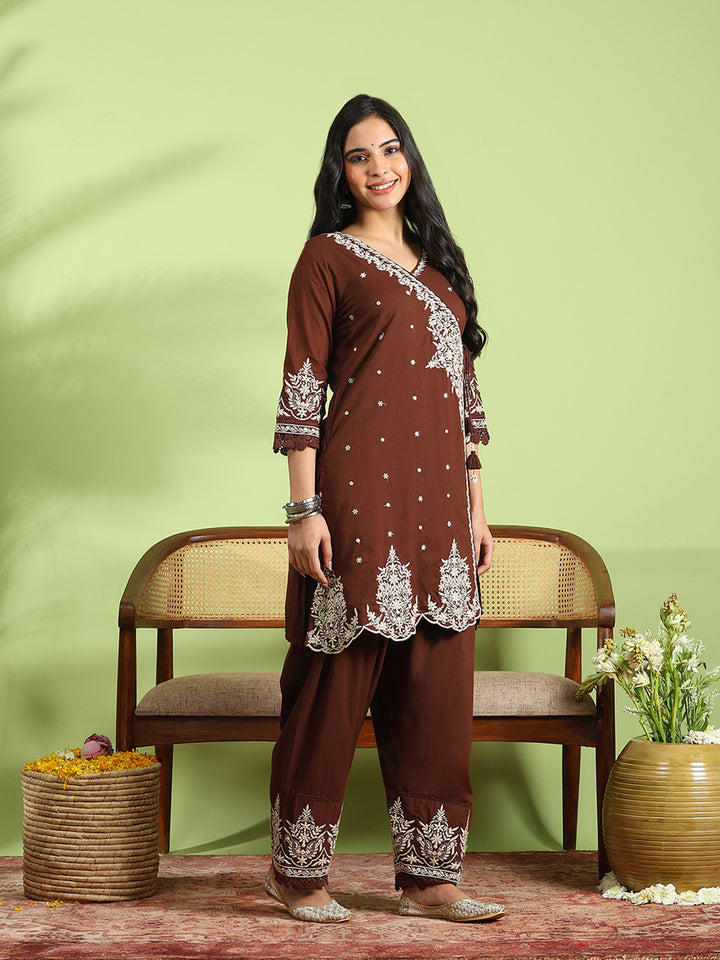 Embroidered Cotton Kurta With Pant &amp; Dupatta