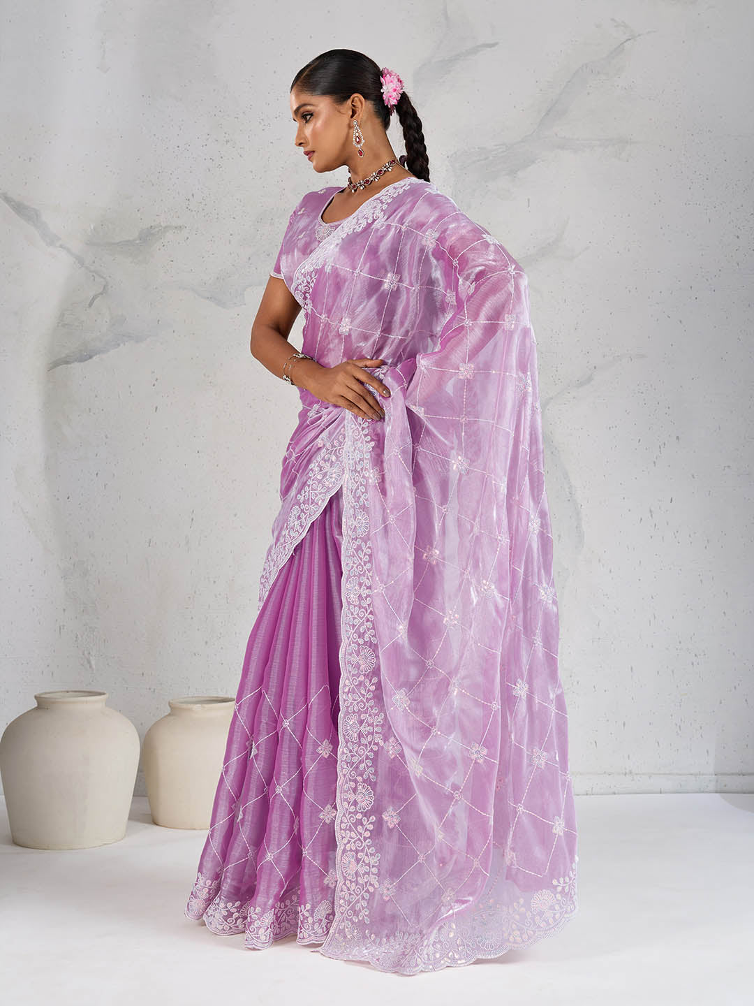 Sequence Embroidery Organza Saree