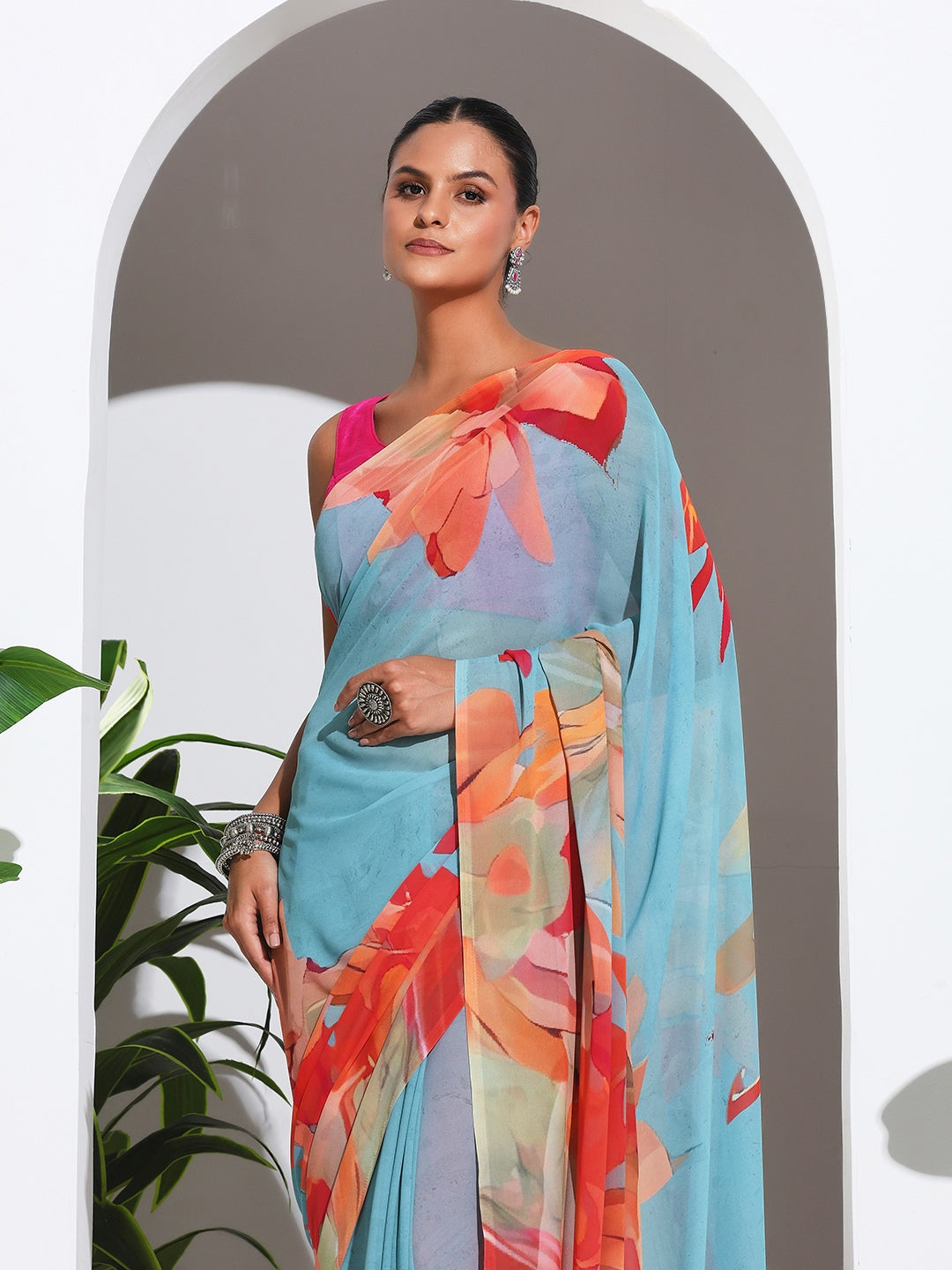Floral Printed Georgette Saree