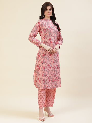 Floral Printed Cotton Kurta With Pants