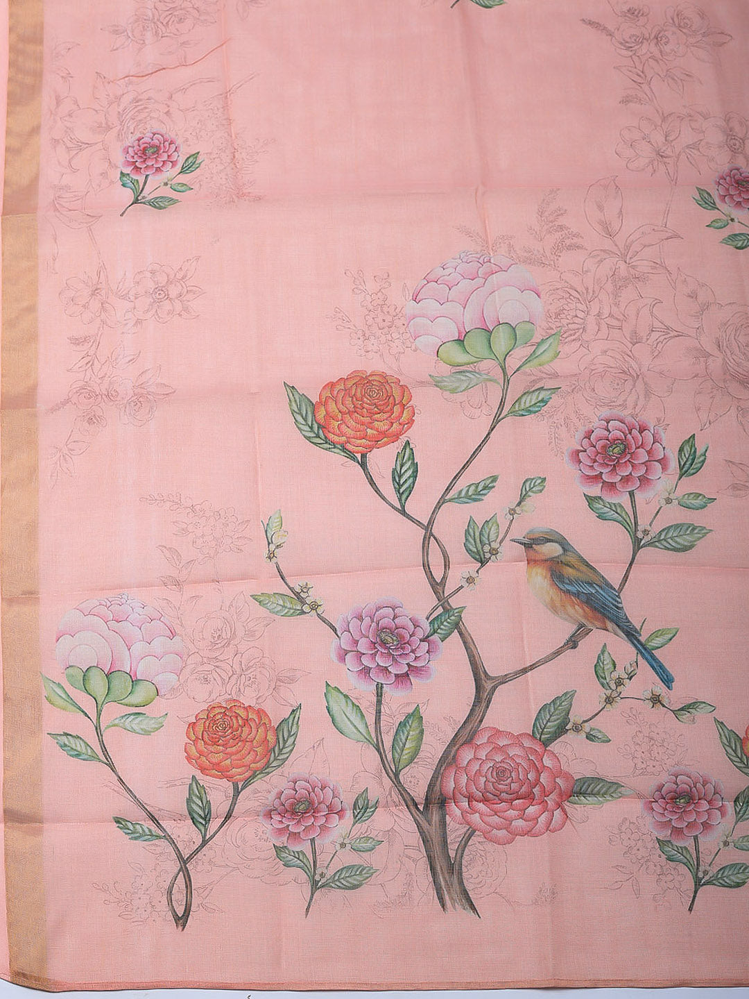 Embroidered Tissue Unstitched Suit With Pant &amp; Dupatta