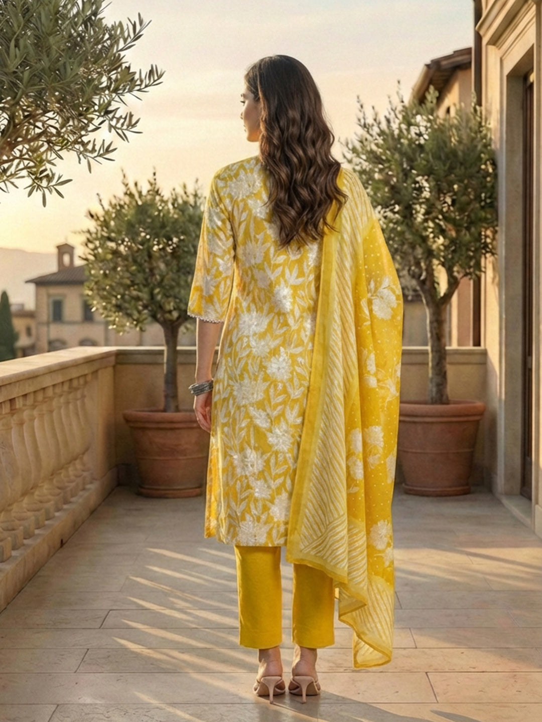 Printed Cotton Kurta With Pant &amp; Dupatta