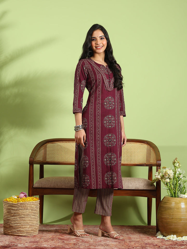 Printed Cotton Kurta With Pant &amp; Dupatta