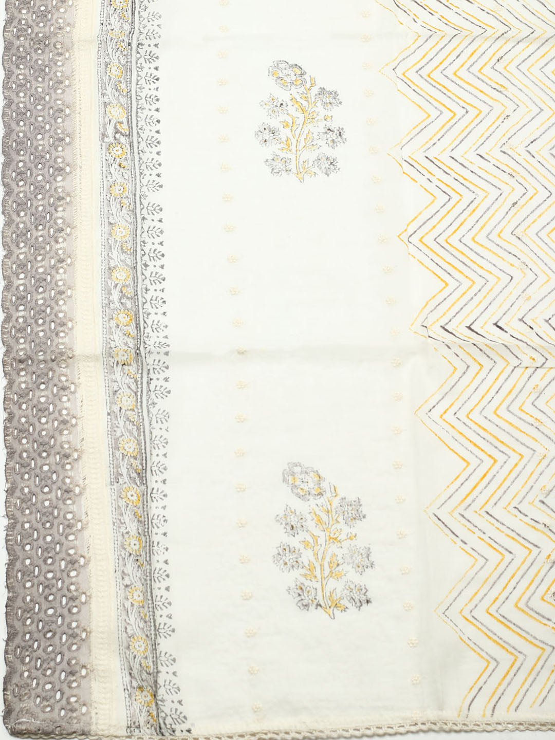 Printed Cotton Blend Unstitched Suit With Pant &amp; Dupatta
