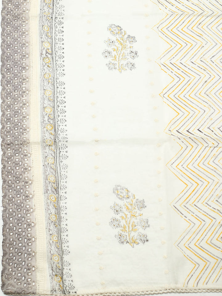 Printed Cotton Blend Unstitched Suit With Pant &amp; Dupatta