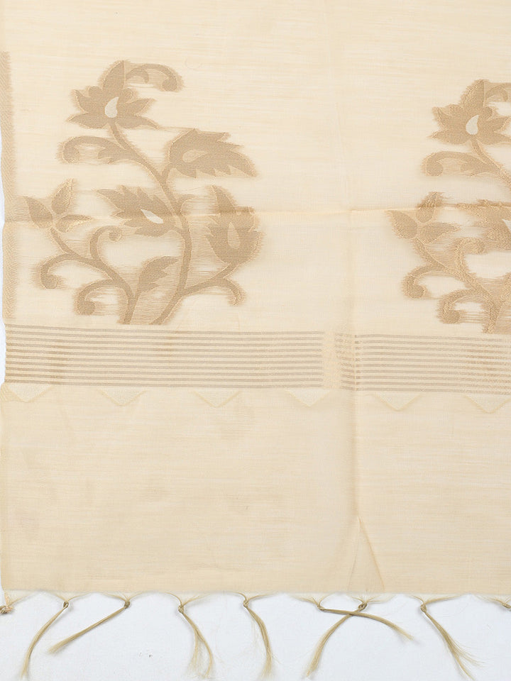 Printed Chanderi Unstitched Suit With Pant &amp; Dupatta