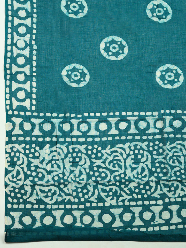 Printed Cotton Blend Unstitched Suit With Pant &amp; Dupatta