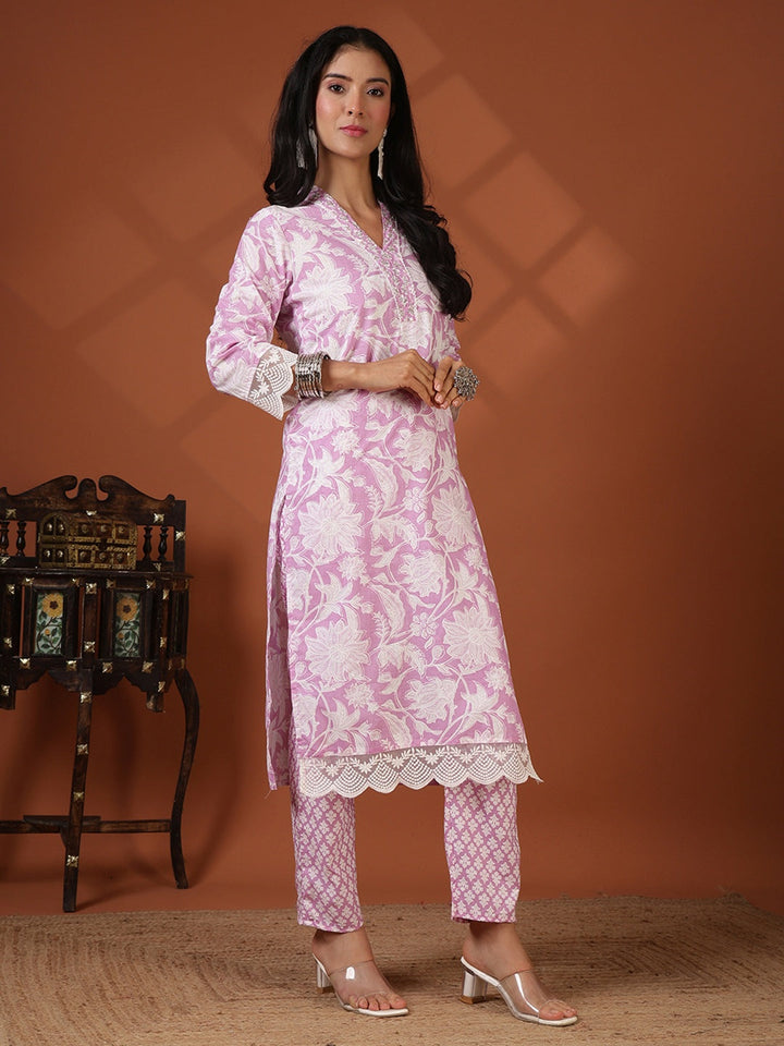 Printed Cotton Blend Kurta With Pant &amp; Dupatta