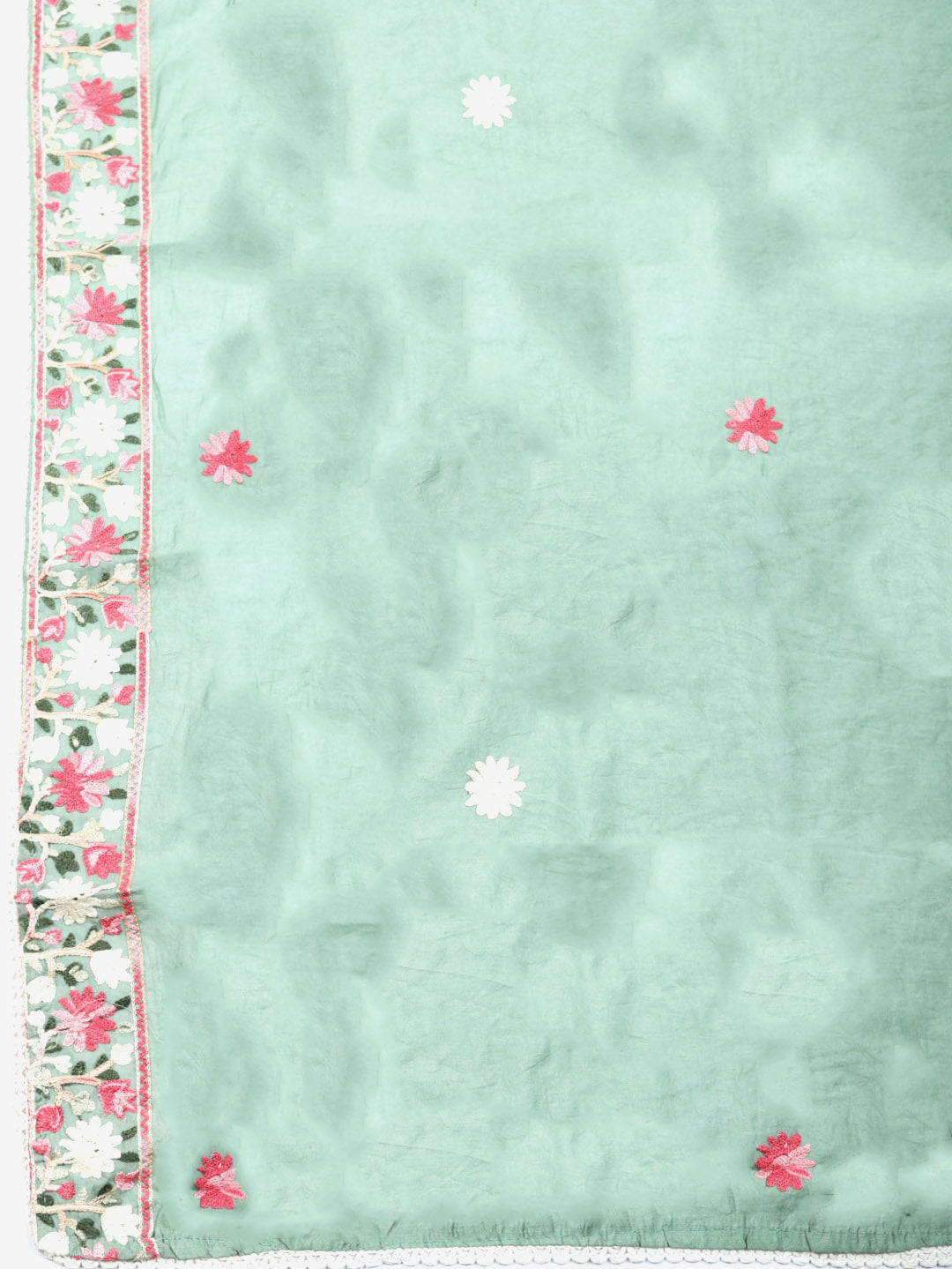 Embroidered Chanderi Unstitched Suit With Pant &amp; Dupatta
