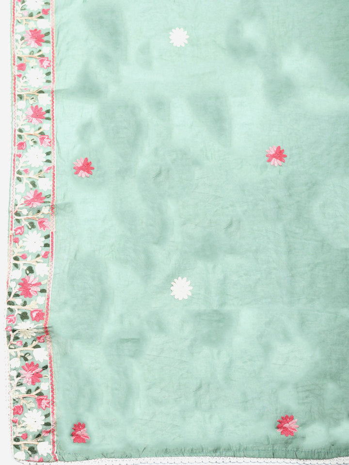 Embroidered Chanderi Unstitched Suit With Pant &amp; Dupatta