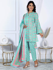 Printed Cotton Blend Kurti With Pants & Dupatta