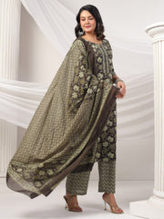 Printed Cotton Blend Kurta With Pants & Dupatta