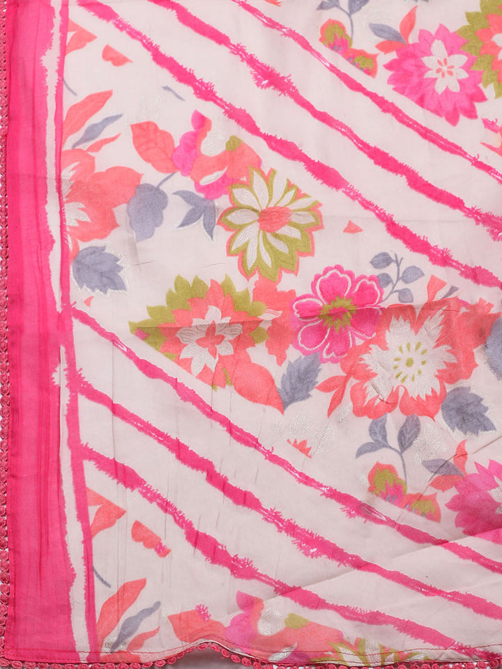 Embroidered Cotton Blend Unstitched Suit With Pant &amp; Dupatta