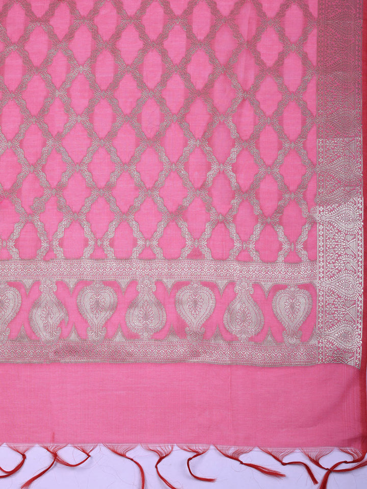 Woven Design Art Silk Unstitched Suit With Pant &amp; Dupatta