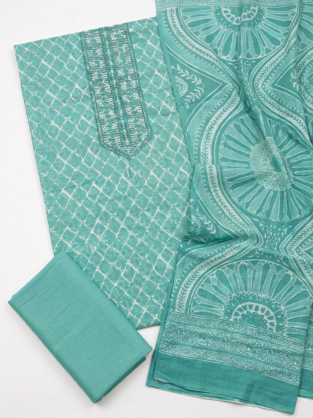 Embroidered Cotton Blend Unstitched Suit With Pant &amp; Dupatta