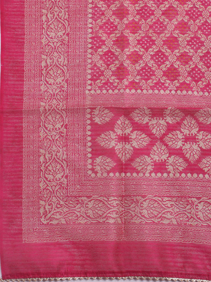 Embroidered Chanderi Unstitched Suit With Dupatta
