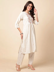 Thread Embroidered Cotton Kurta With Pants