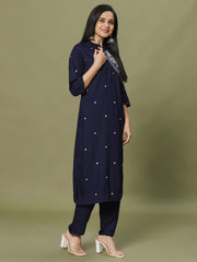 Resham Embroidery Cotton Blend Kurti With Pants