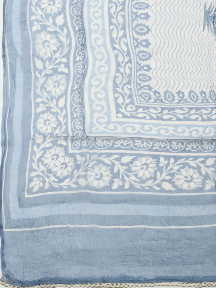 Printed Cotton Blend Unstitched Suit With Pant &amp; Dupatta