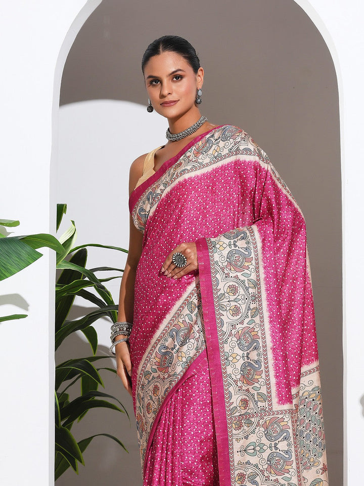 Printed Tussar Silk Saree