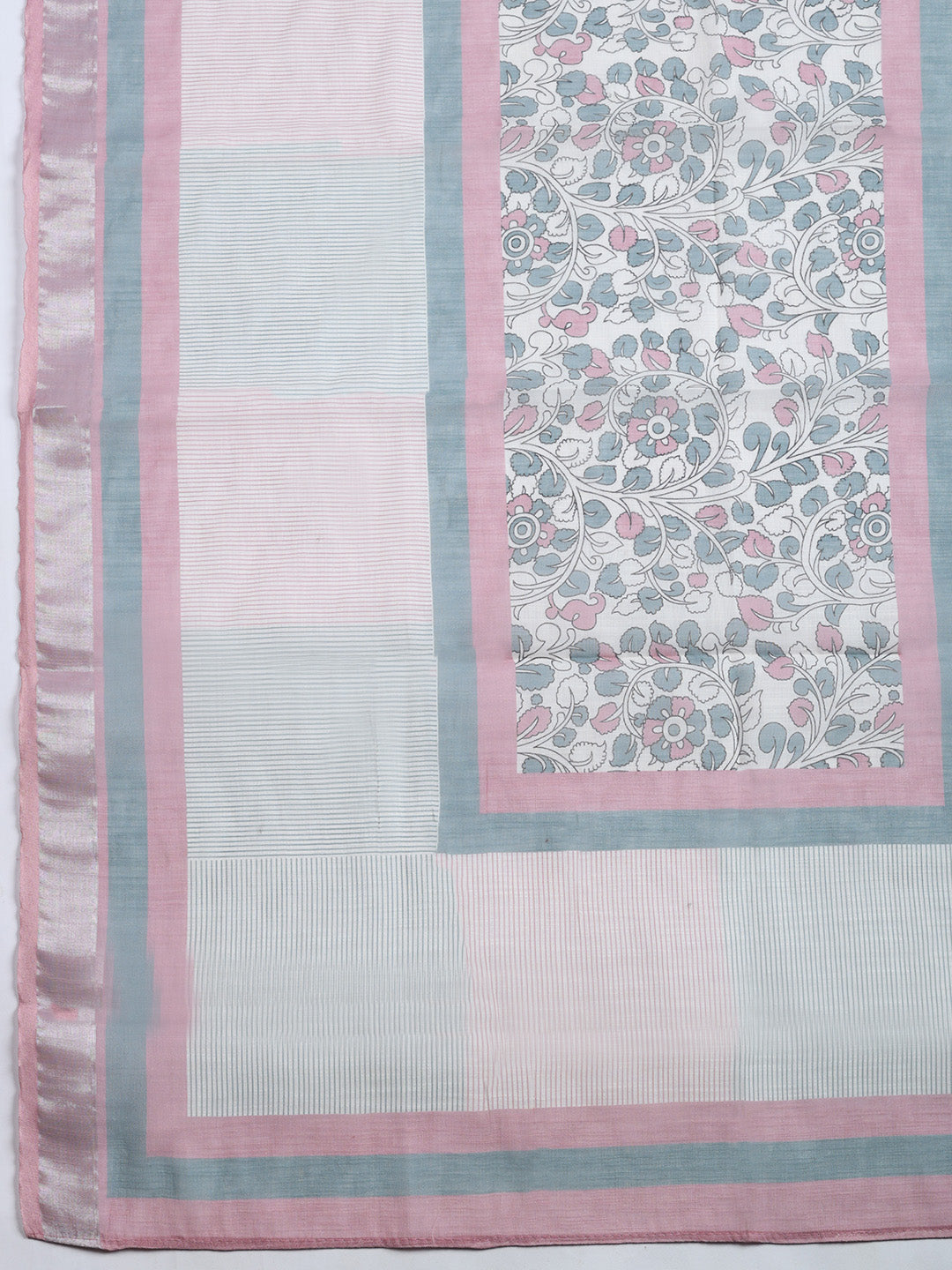 Printed Linen Blend Unstitched Suit With Pant &amp; Dupatta