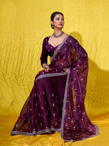 Sequence Embroidery Organza Saree