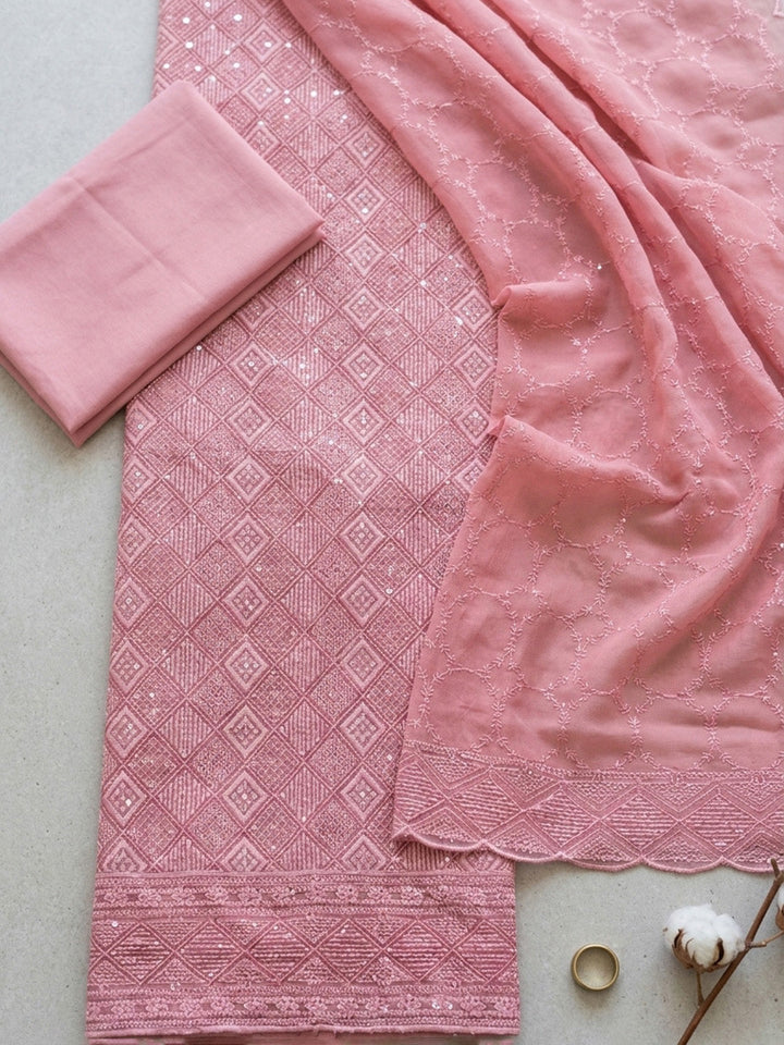 Embroidered Georgette Unstitched Suit With Pant &amp; Dupatta