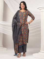 Printed Cotton Blend Kurta With Pants & Dupatta