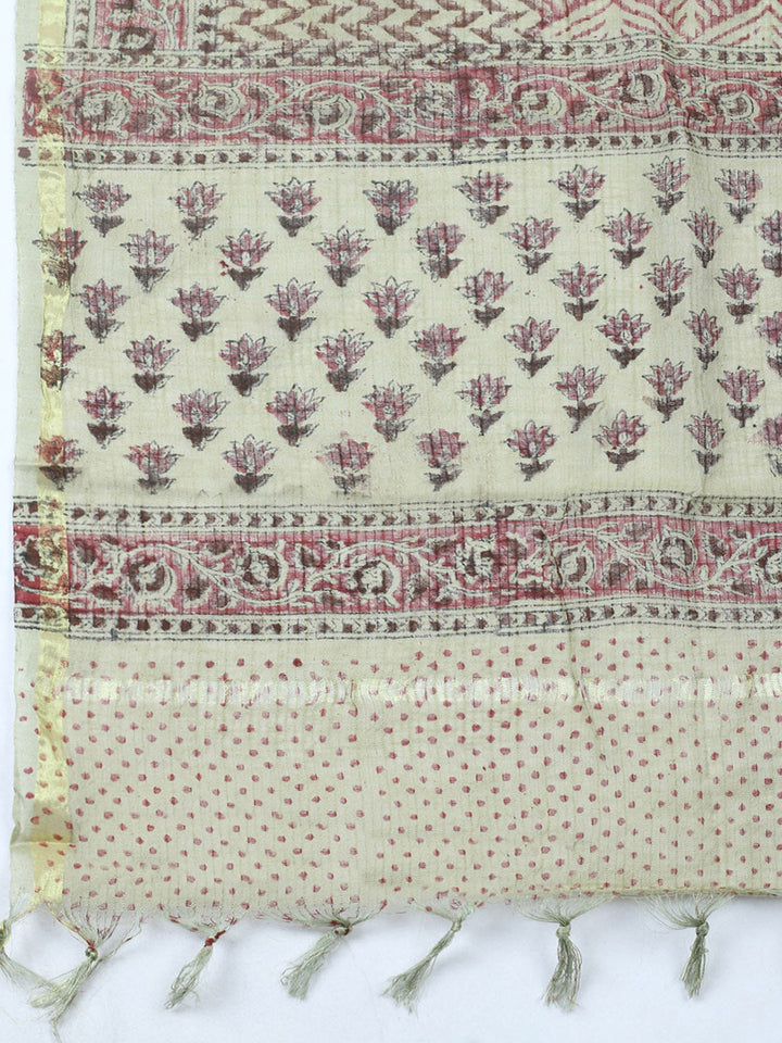 Printed Cotton Blend Unstitched Suit With Pant &amp; Dupatta