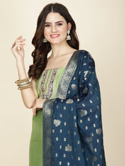 Neck Embroidered Chanderi Unstitched Suit Piece With Dupatta