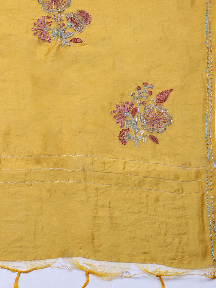 Embroidered Cotton Blend Unstitched Suit With Pant &amp; Dupatta