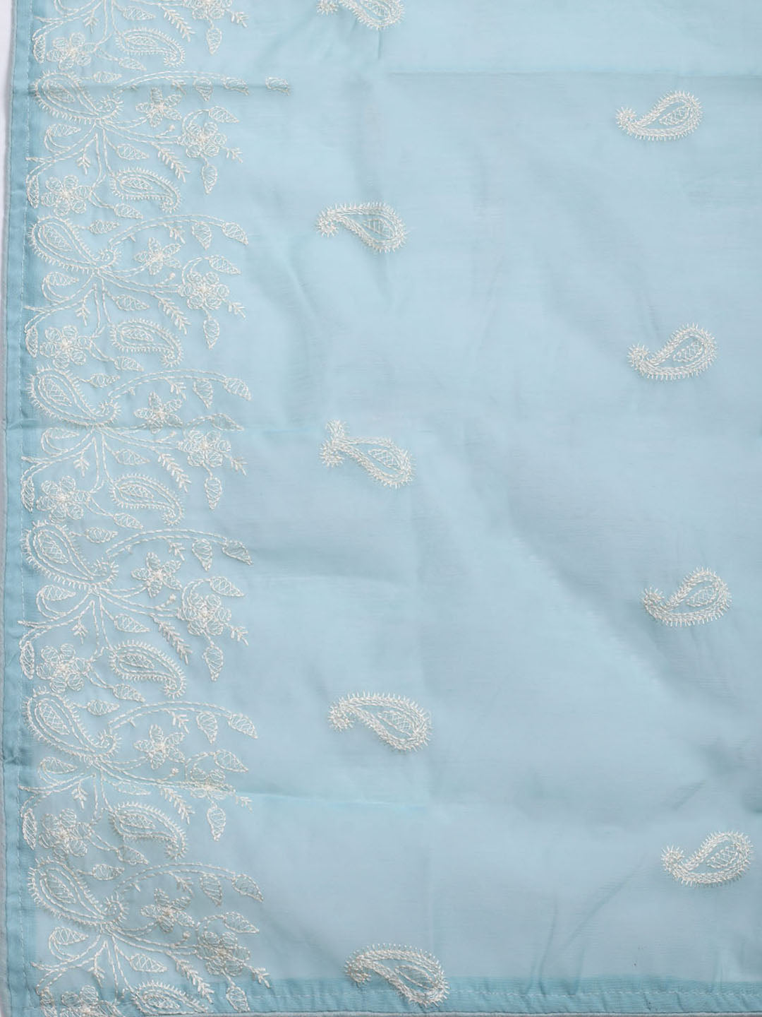 Embroidered Chanderi Unstitched Kurta With Pant & Dupatta