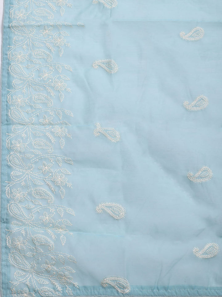 Embroidered Chanderi Unstitched Kurta With Pant &amp; Dupatta