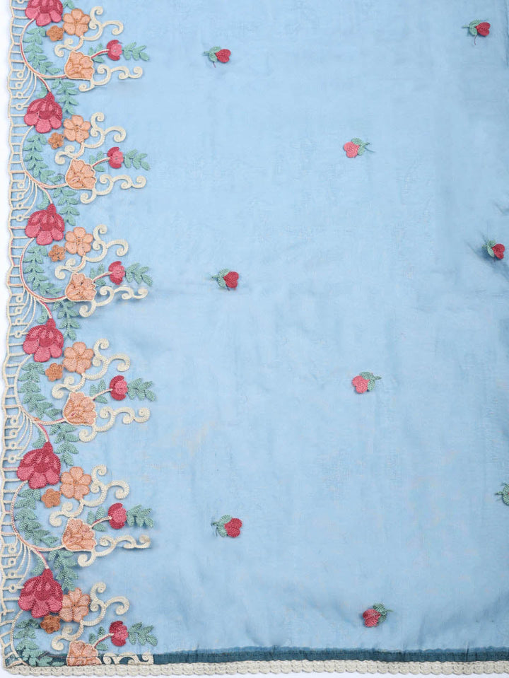 Embroidered Cotton Blend Unstitched Suit With Pant &amp; Dupatta