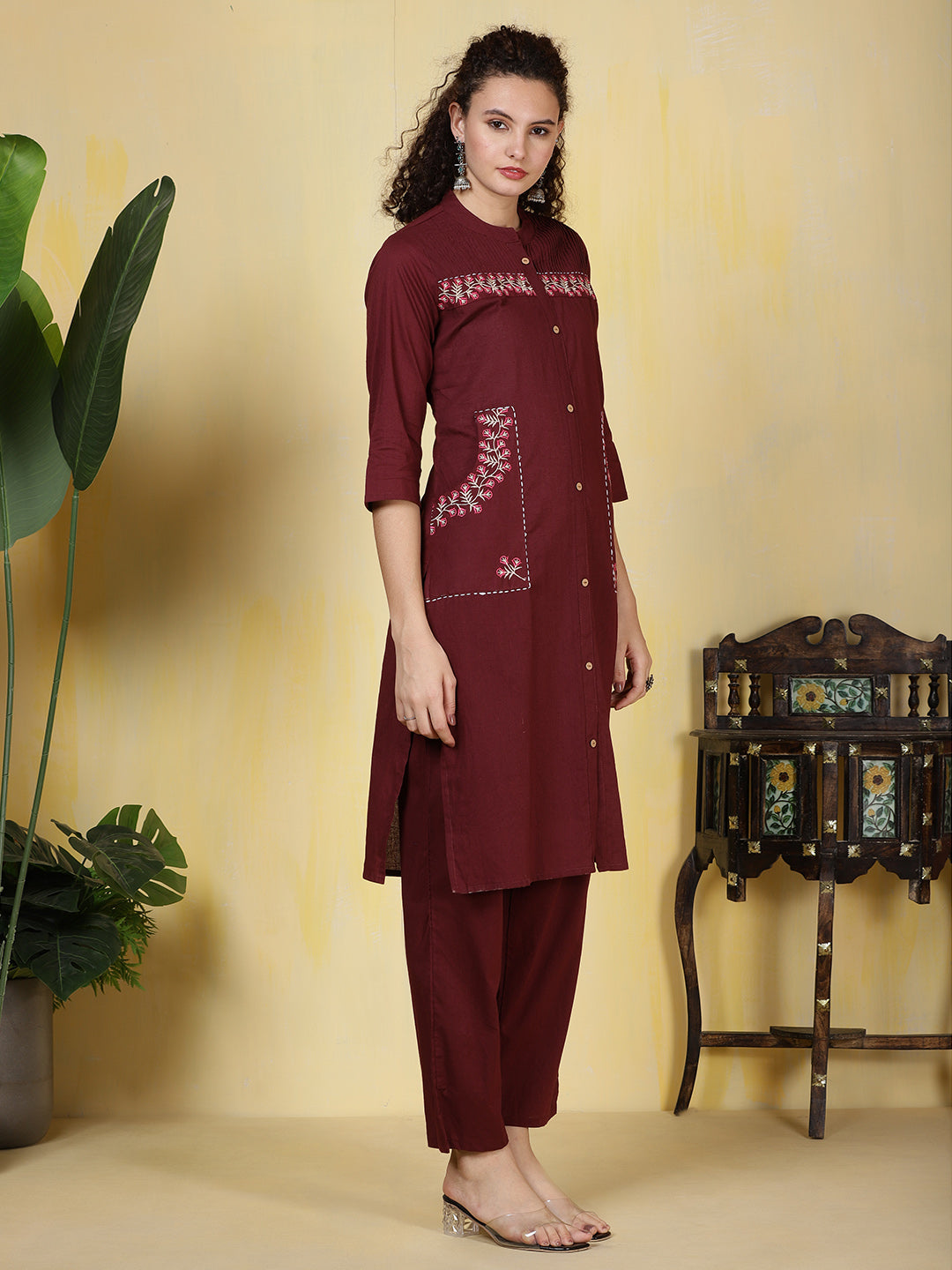 Printed Cotton Blend Kurta With Pants