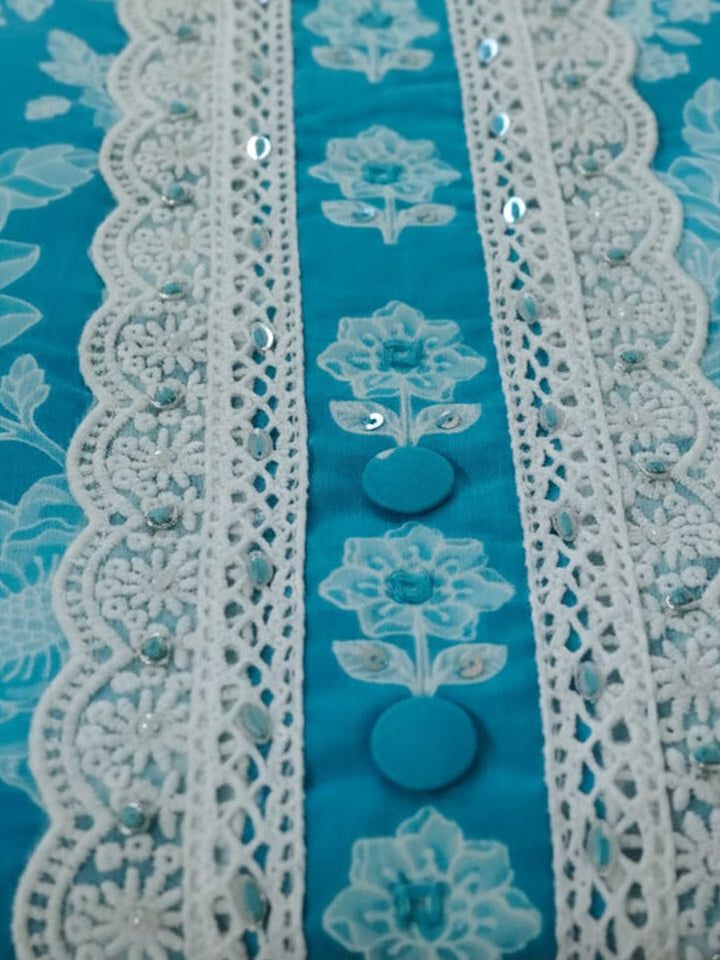 Printed Cotton Blend Unstitched Suit With Pant &amp; Dupatta