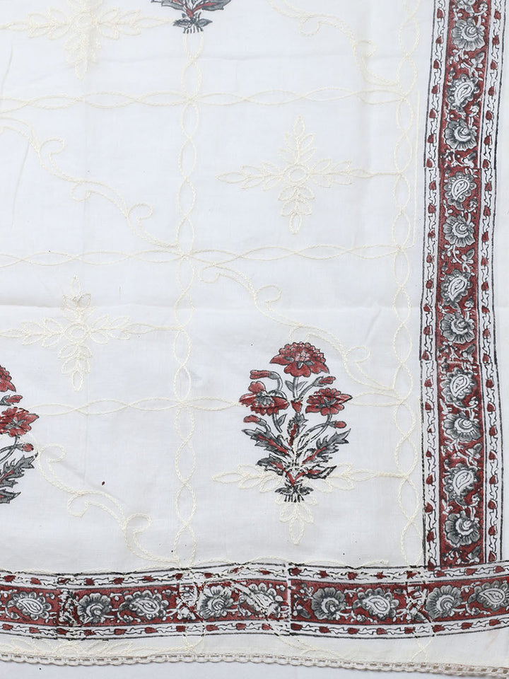 Printed Cotton Blend Unstitched Suit With Pant &amp; Dupatta