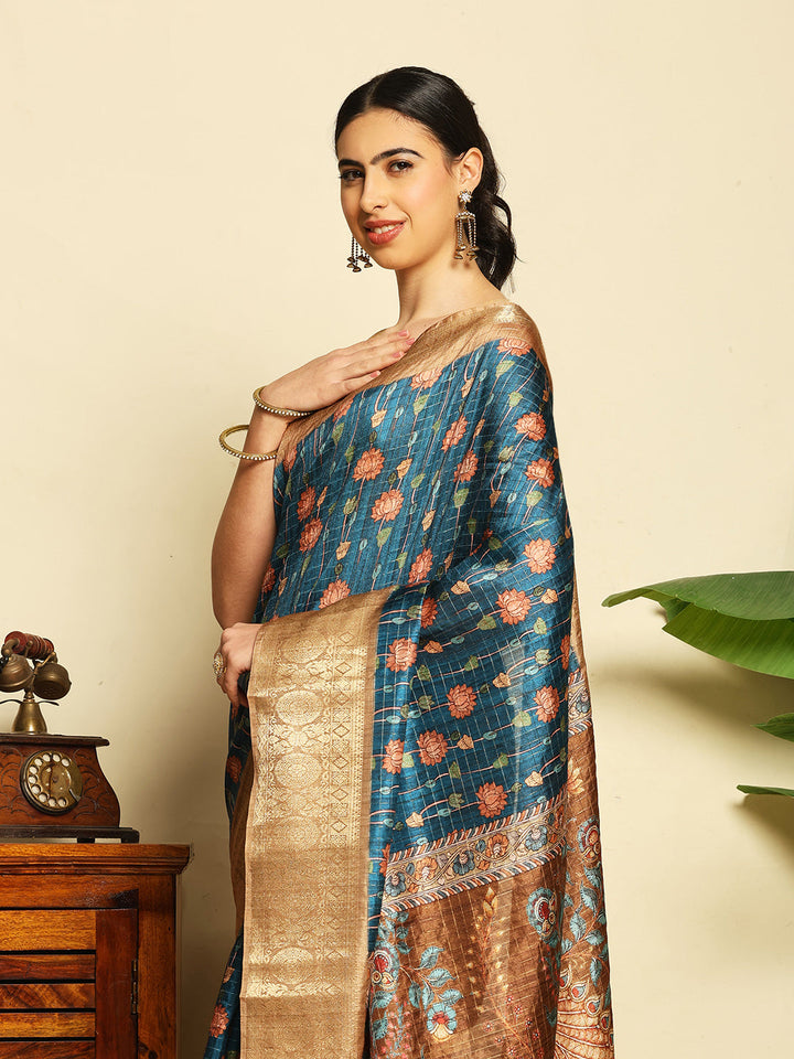 Digital Floral Printed Tussar Saree