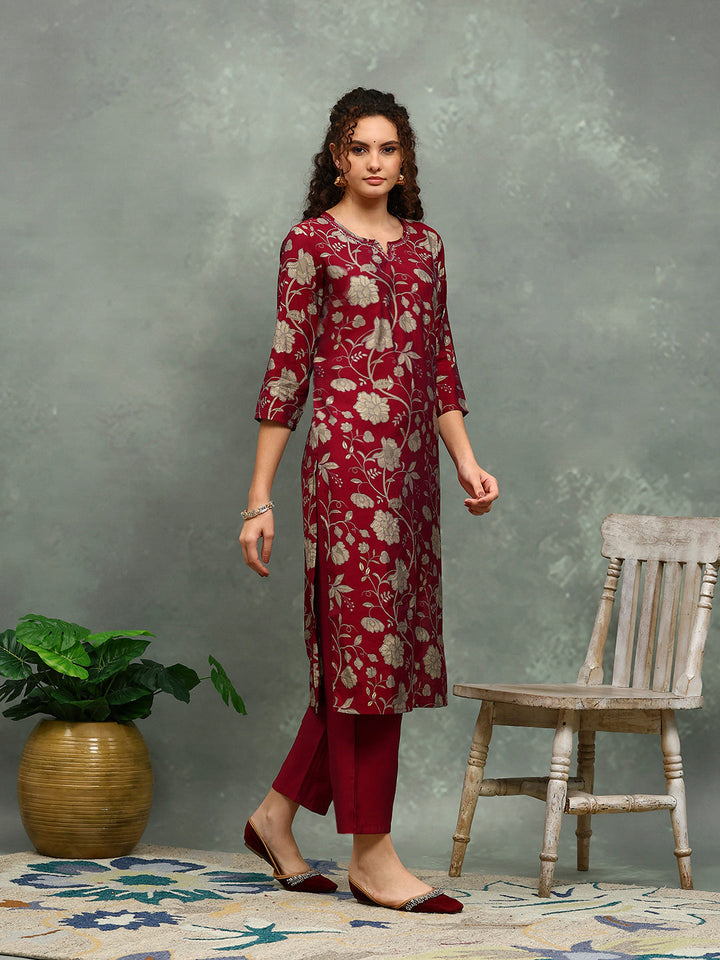 Printed Cotton Blend Kurta With Pants &amp; Dupatta