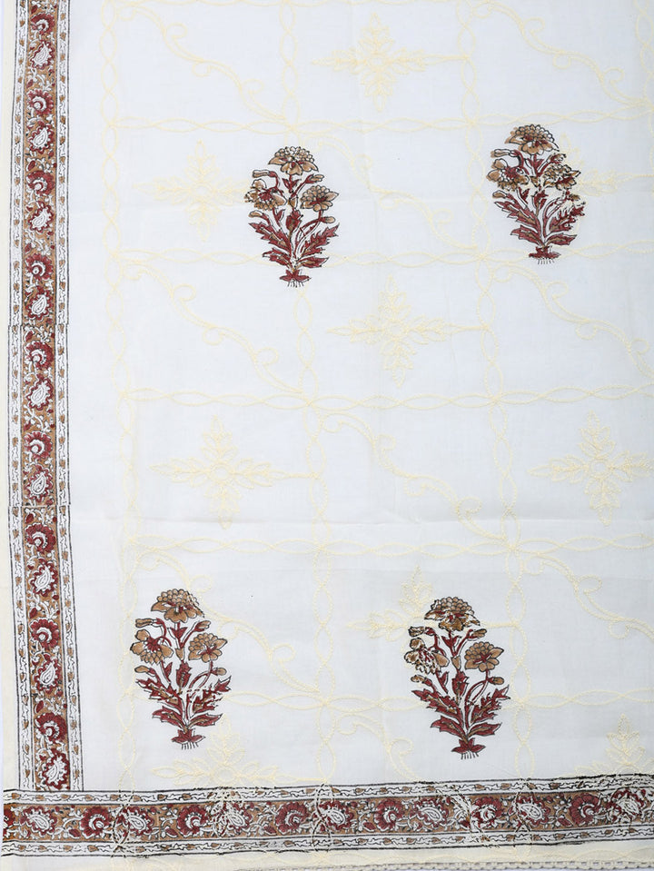 Printed Cotton Blend Unstitched Suit With Pant &amp; Dupatta